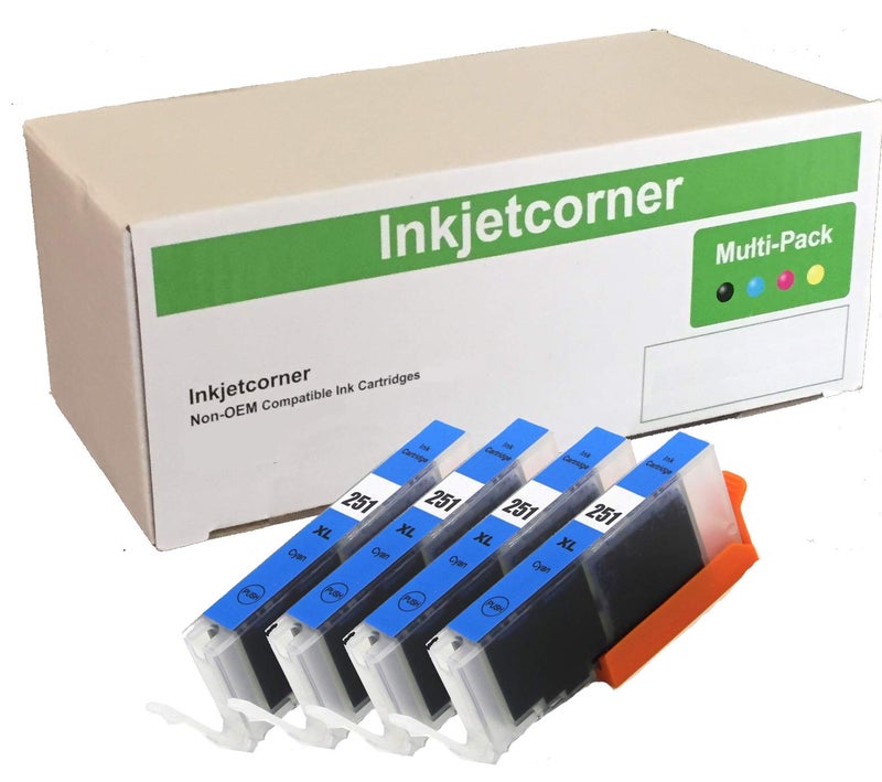 Inkjetcorner Compatible Ink Cartridge Replacement for CLI-251XL CLI-251 CLI-251C for use with MX922 iX6820 iP8720 MX722 MG5620 MG5520 MG6620 MG6420 MG7120 MG7520 MG6320 (Cyan, 4-Pack)